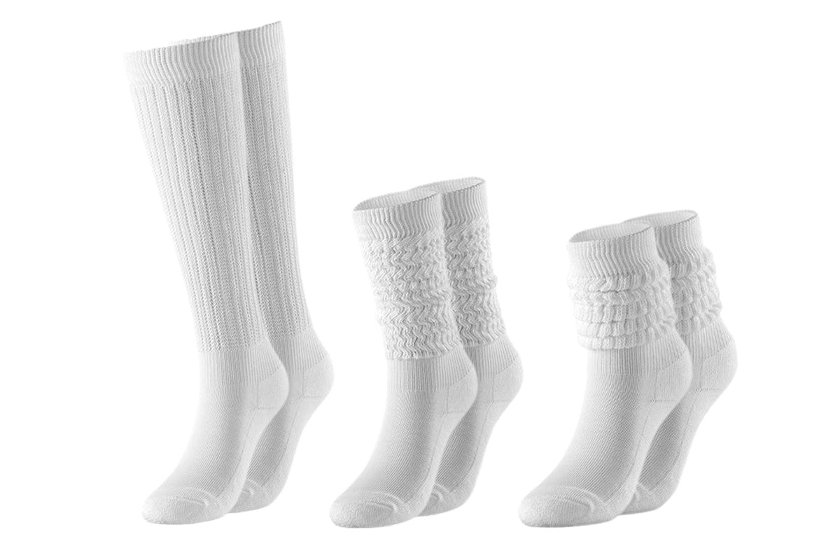 3 Pairs Warm Scrunchy Slouch Socks Women Stacked Loose Casual Knee High Boot Sock-White