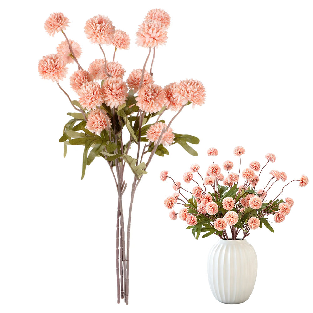 5 Pack Stem Cloth Dandelion Ball Artificial Flowers with Bendable Stems - Pink