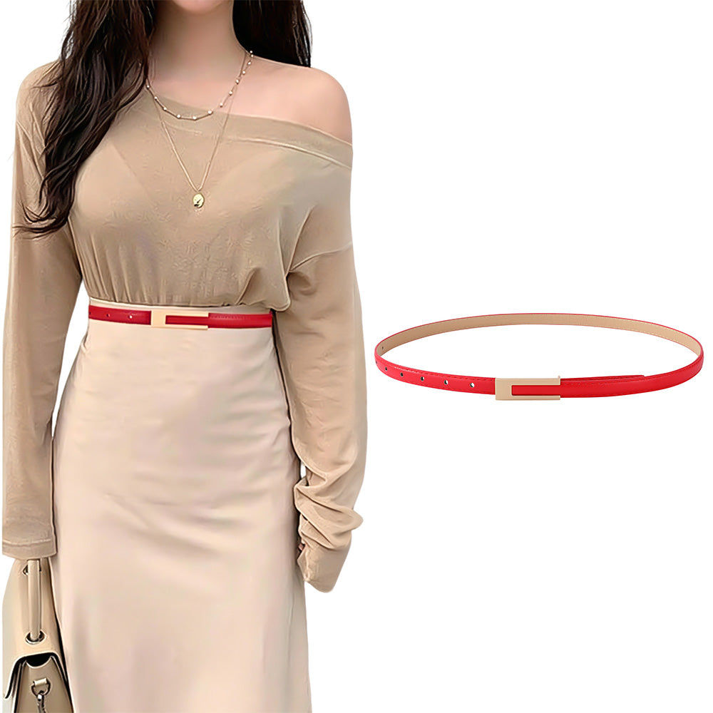 Vintage Womens PU Leather Casual Belt for 72 to 94cm Waist - Red