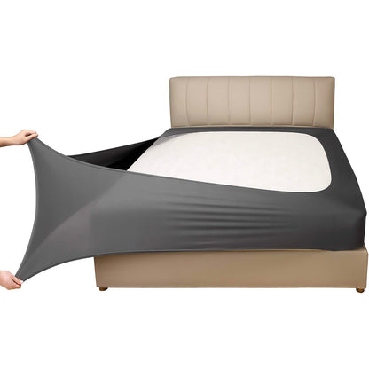 Elastic Box Spring Cover Stretchy Wrap Around 4 Sides Bed Skirt for Hotel Home -Grey