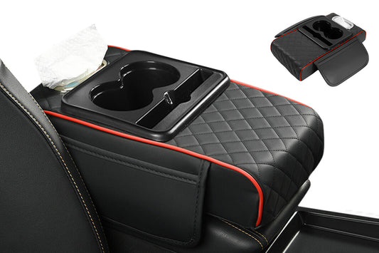 Car Armrest Cushion Organizer with Cup Holder Center Console Booster Pad-Red