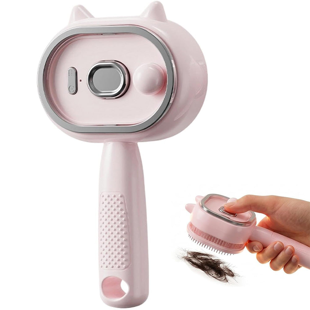 Electric Spray Hair Brush with Cat Ear Design and One Click Cleaning - Pink