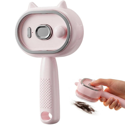 Electric Spray Hair Brush with Cat Ear Design and One Click Cleaning - Pink