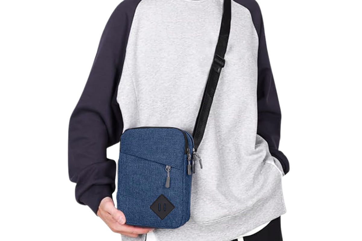 Men's Oxford Crossbody Shoulder Bag with Adjustable Strap and Multi-Pocket Messenger Design-Blue