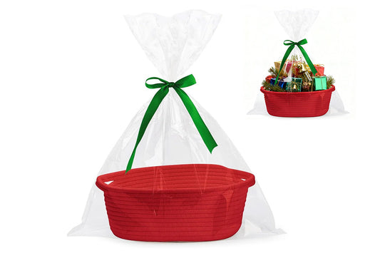 Gift Basket With Gift Bag And Ribbons Woven Storage Basket With Handle-Red