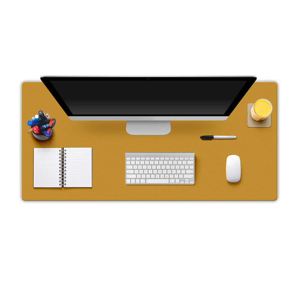 Dual-Sided Leather Desk Pad and Mouse Mat-Yellow and Blue