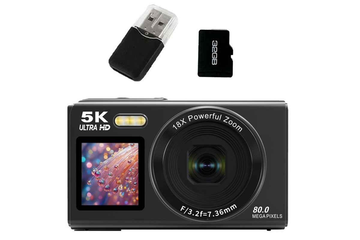 Dual Screen Digital Camera Point and Shoot Selfie Camera with Fill Light-Black