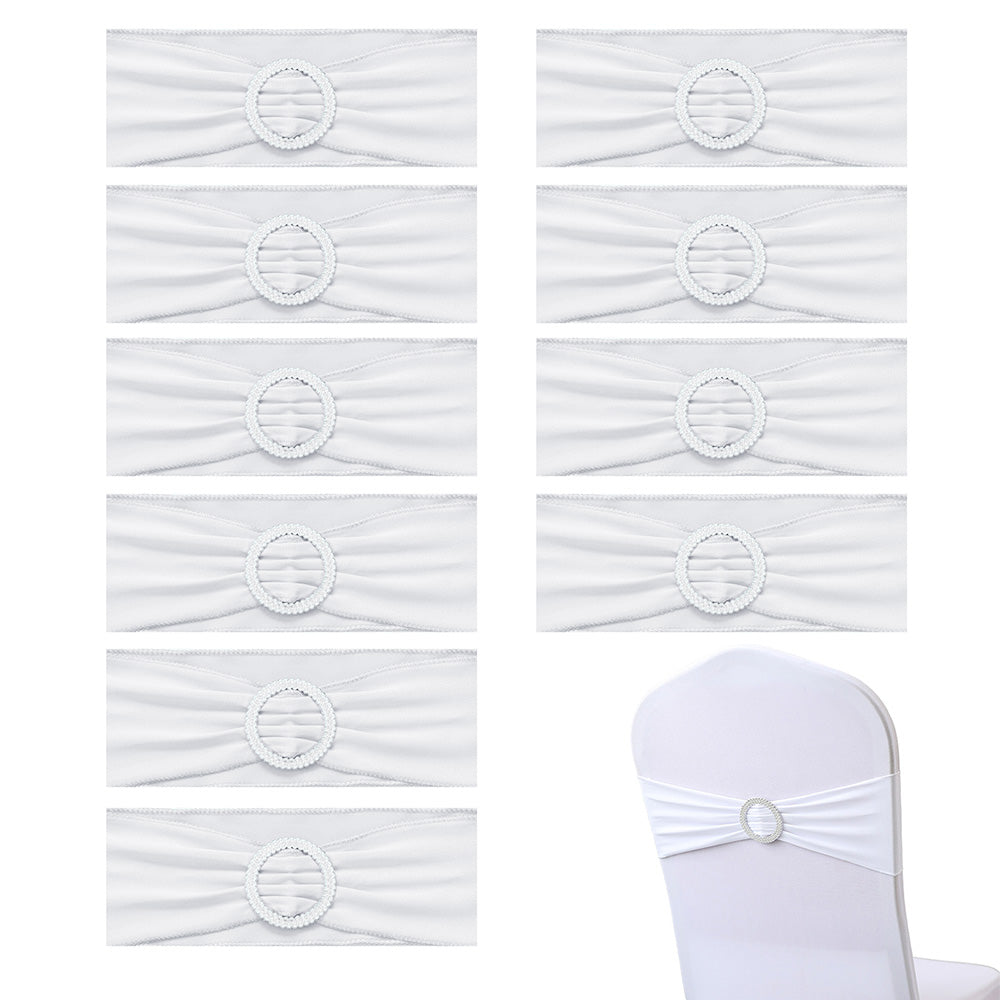 Elastic Chair Sashes Bows with Buckle Spandex Chair Bands - White
