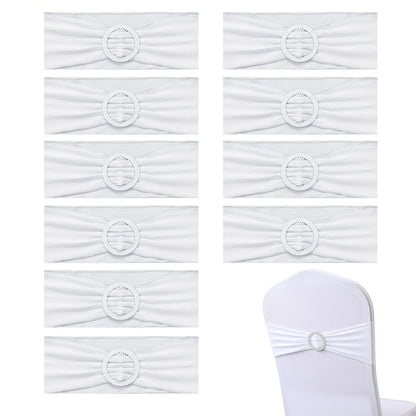 Elastic Chair Sashes Bows with Buckle Spandex Chair Bands - White