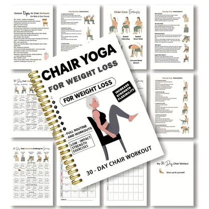Adult 30 Day Chair Yoga Spiral Notebook Sitting Guide Book - White
