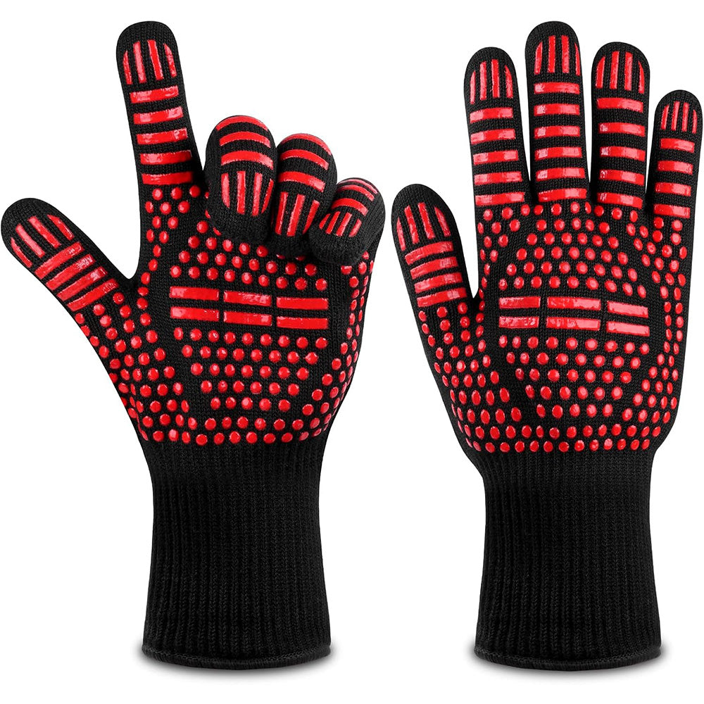 Heat Resistant Oven Gloves Slip Resistant BBQ Gloves - Red