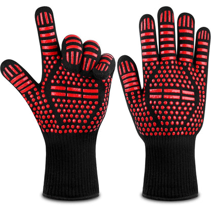 Heat Resistant Oven Gloves Slip Resistant BBQ Gloves - Red