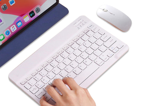 Ultra Slim Portable Wireless Bluetooth Keyboard Mouse Combo for Tablet Laptop -White