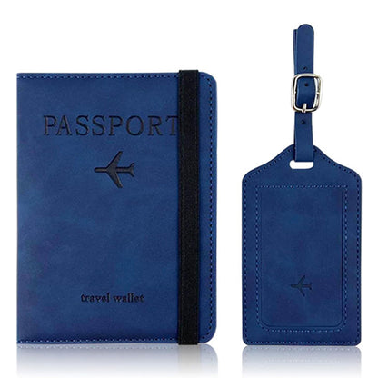 RFID Shield Passport Holder and Luggage Tag Set - Dark Blue