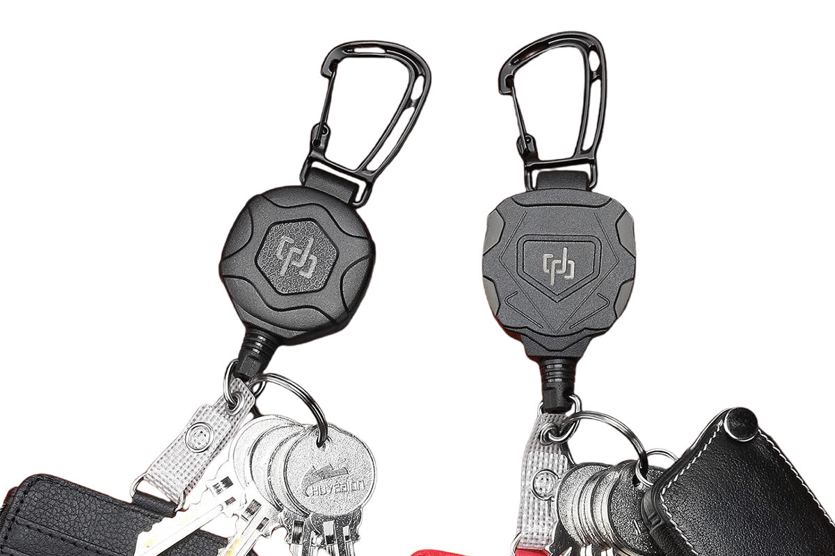 Heavy Duty Retractable ID Badge Holder Keychain Black and Grey