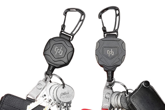 Retractable ID Badge Holder Keychain - Black & Grey