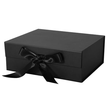Luxury Foldable Gift Box with Easy Attached Lid and Ribbon - Black
