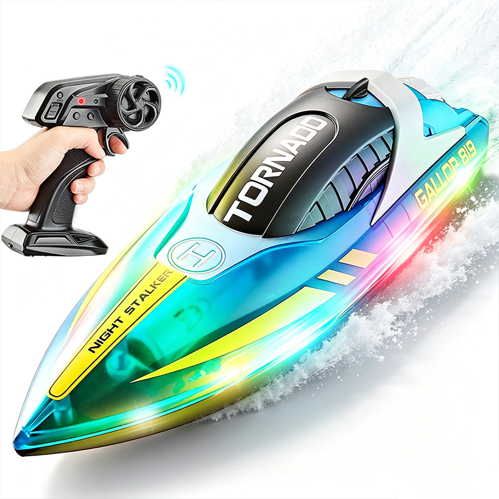 Remote Control Boat with Color LED Lights for Pool Lake - Blue