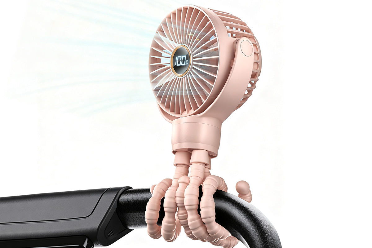 Portable Octopus Stroller Fan with Digital Display and 3 Speed Settings-Pink