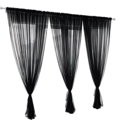 3 Piece Polyester Sheer Rod Pocket Curtains for Window Door  Divider - Black