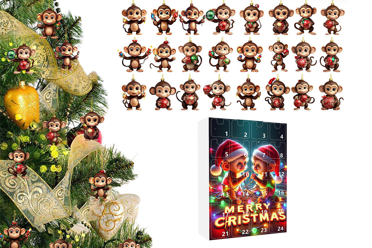 2025 Advent Countdown Calendar Monkey Christmas Hanging Ornaments -Twin Monkeys