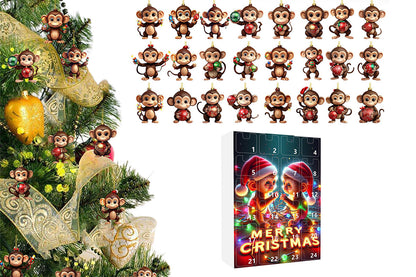 2025 Advent Countdown Calendar Monkey Christmas Hanging Ornaments -Twin Monkeys