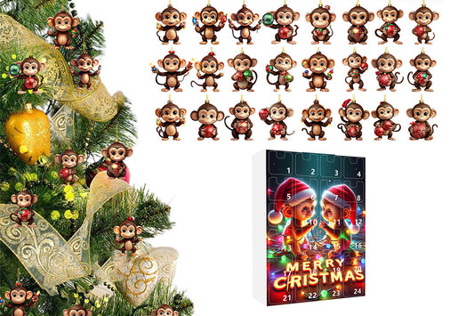 2025 Advent Countdown Calendar Monkey Christmas Hanging Ornaments -Twin Monkeys