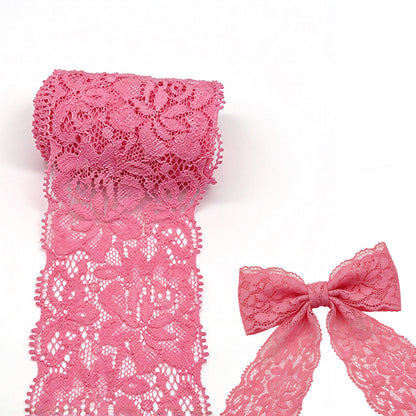 10 Yards Elastic Floral Lace Trim Stretch Ribbon for Sewing and DIY Crafts - Pink