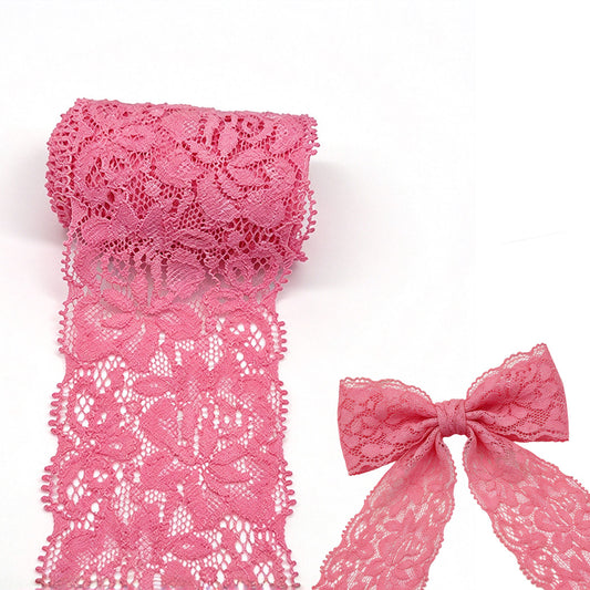 10 Yards Elastic Floral Lace Trim Stretch Ribbon for Sewing and DIY Crafts - Pink