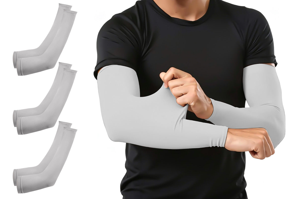 3 Pair 40cm Straight Nylon Spandex Cooling Arm Sleeves - Grey