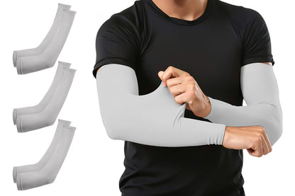 3 Pair 40cm Straight Nylon Spandex Cooling Arm Sleeves - Grey