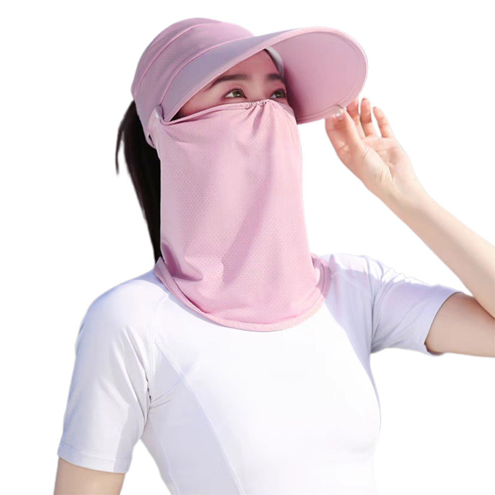 3 in 1 Ponytail Sun Hat with Detachable Face Cover and Chin Strap - Pink