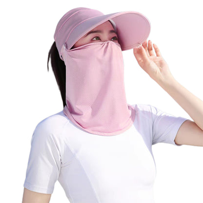3 in 1 Ponytail Sun Hat with Detachable Face Cover and Chin Strap - Pink