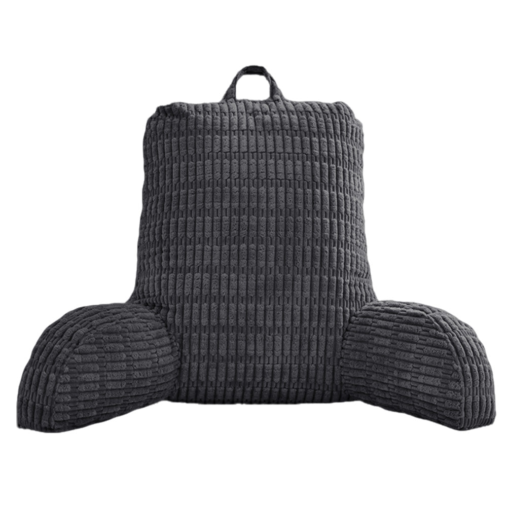 Bedside Backrest Cushion with Armrests Pocket and Washable Cover - Dark Grey