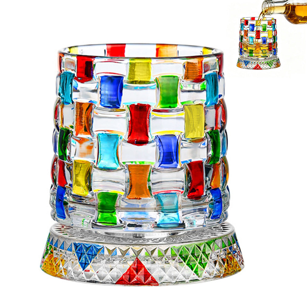 270ml Rotating Whiskey Glass Hand Painted Whiskey Tumbler - Rectangle