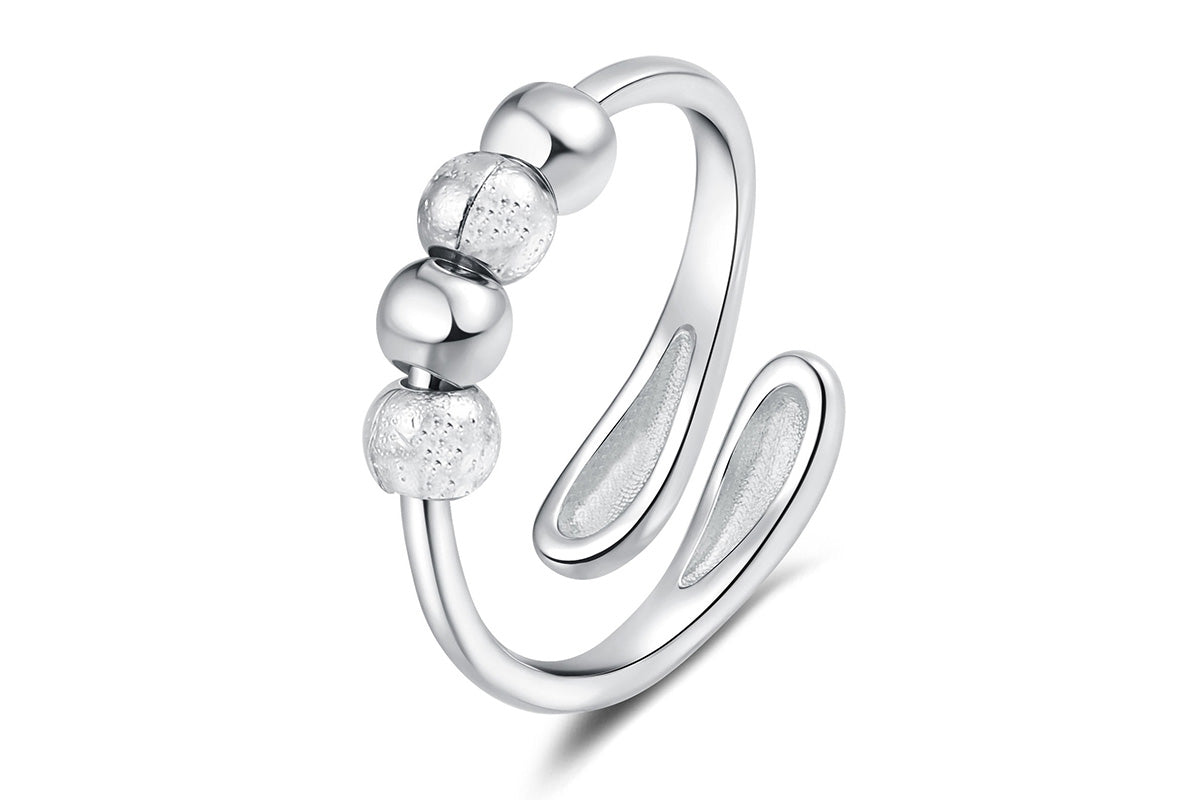 Anxiety Ring for Women Adjustable Fidget Spinner Ring with Beads for Stress Relief -Silver