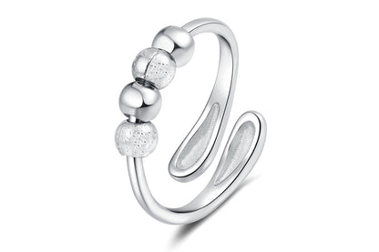 Anxiety Ring for Women Adjustable Fidget Spinner Ring with Beads for Stress Relief -Silver