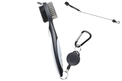 Dual Sided Golf Club Groove Cleaner Brush Tool with Retractable Carabiner -Grey