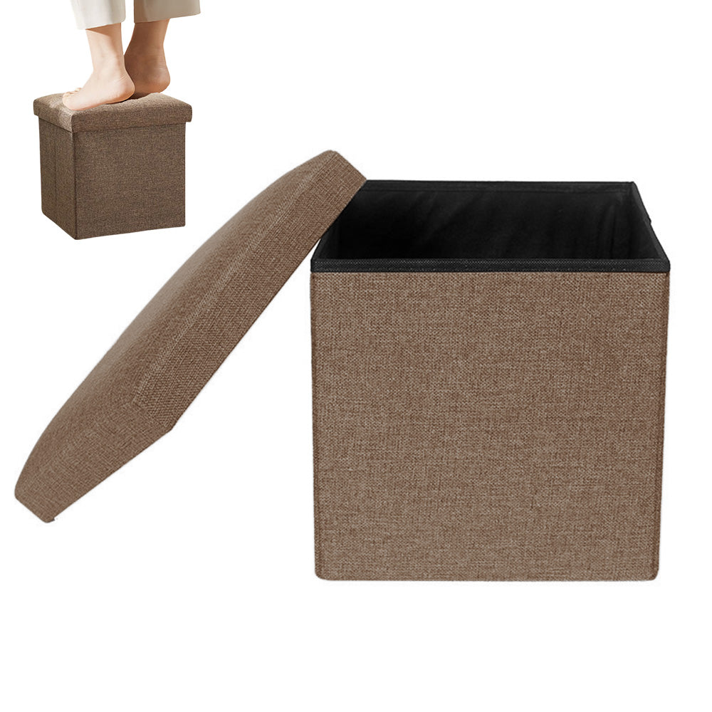 Foldable Storage Ottoman Shoe Bench with Thick Foam Lid - Coffee