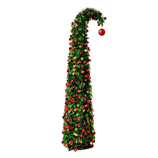 1.5m PET Tinsel Collapsible Crooked Christmas Tree Xmas Decoration - Green