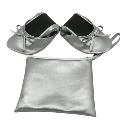 Women Foldable Indoor Ballet Flat Roll Slipper Shoes Dance Shoes Party Ball Prom-Sliver