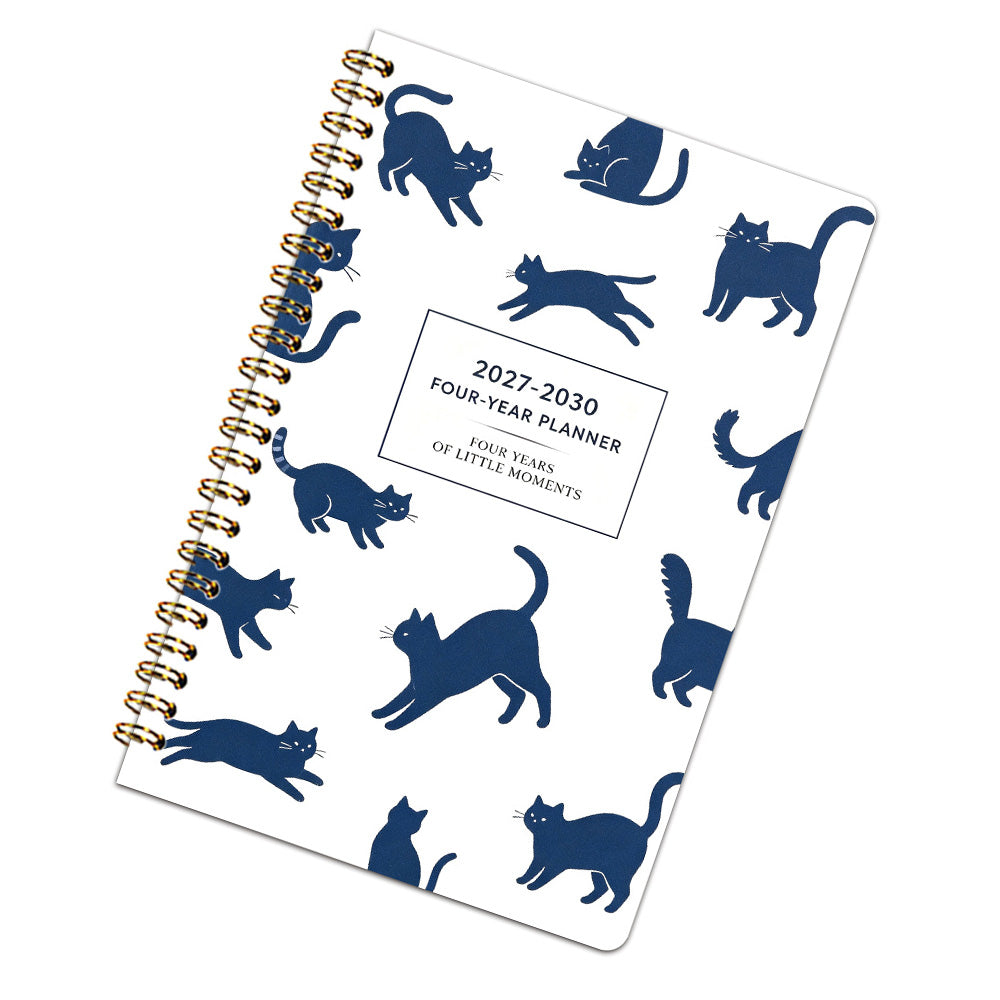 2027 to 2030 Four Year A5 Spiral Monthly Goal Planner Notebook - Cat