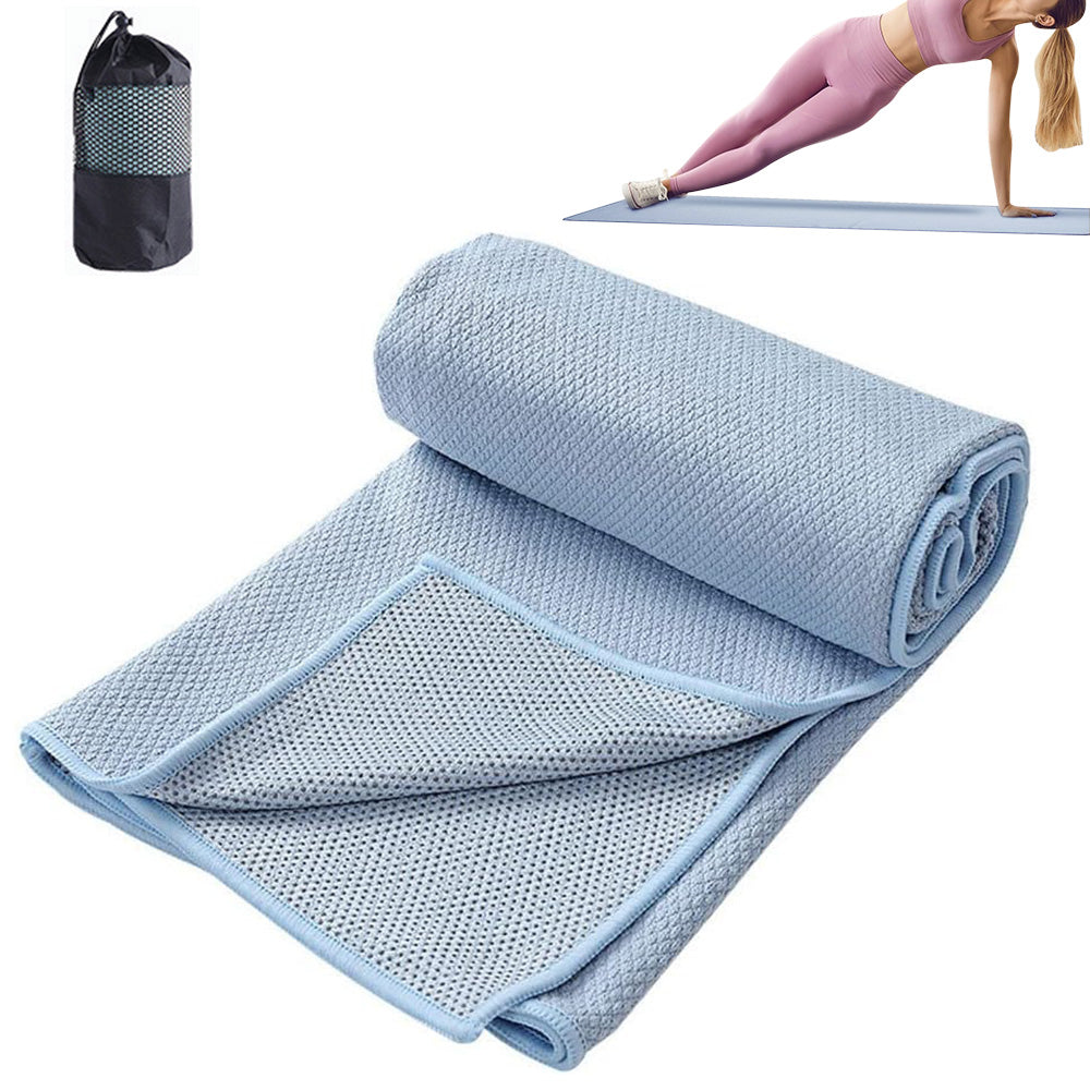 Hot Yoga Towel Microfiber Sweat Anti-Slip Yoga Mat Towels for Bikram Pilates-Blue