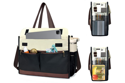 Lunch Tote Bag With Insulated Lunch Box Compartment For Travel And Leisure-Beige