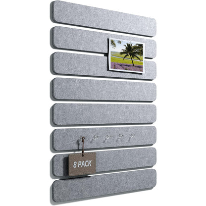 8 Piece Self Adhesive Felt Display Strips with 35 Push Pins - Grey