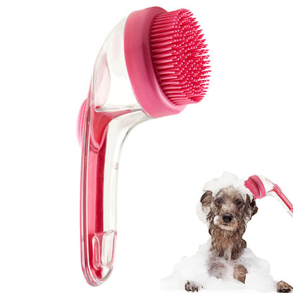 2-in-1 Pet Bath Brush with Built-in Shampoo Dispenser Dog Shampoo Bubble Maker Dog Cat Bathing Grooming Tool Rose Red