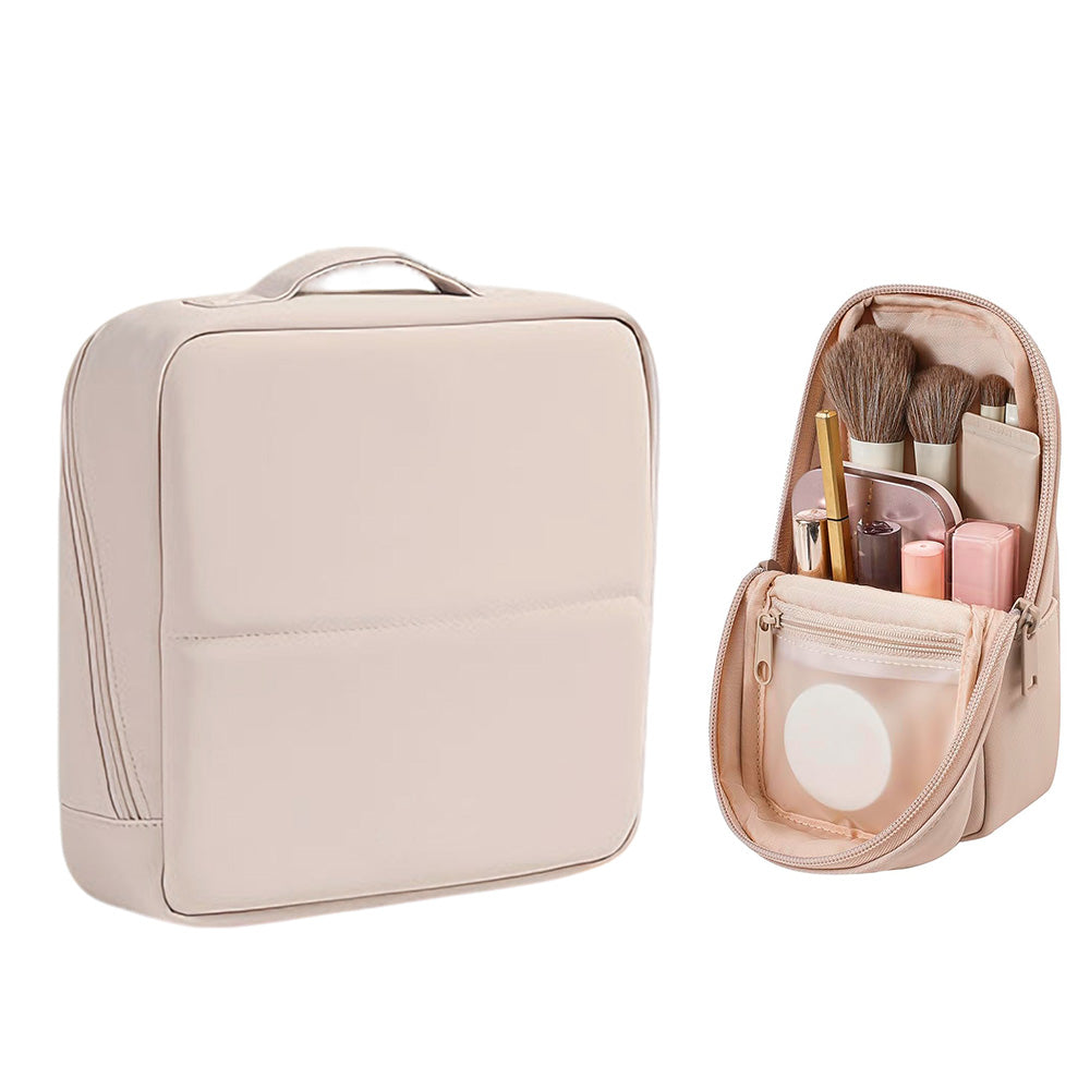 2 Pack Portable PU Leather Standing Makeup Organizer Bag Makeup Brush Pouch