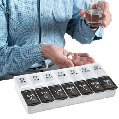 Pill Box Organiser 7-Day Weekly for AM PM Day Night Pill Case with 14 Compartments Black and White