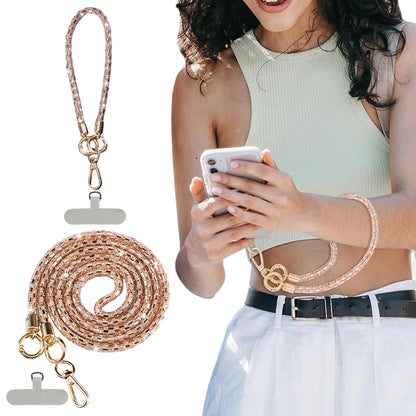Crossbody Phone Lanyard with Wrist Strap and Locking Clips - Pink