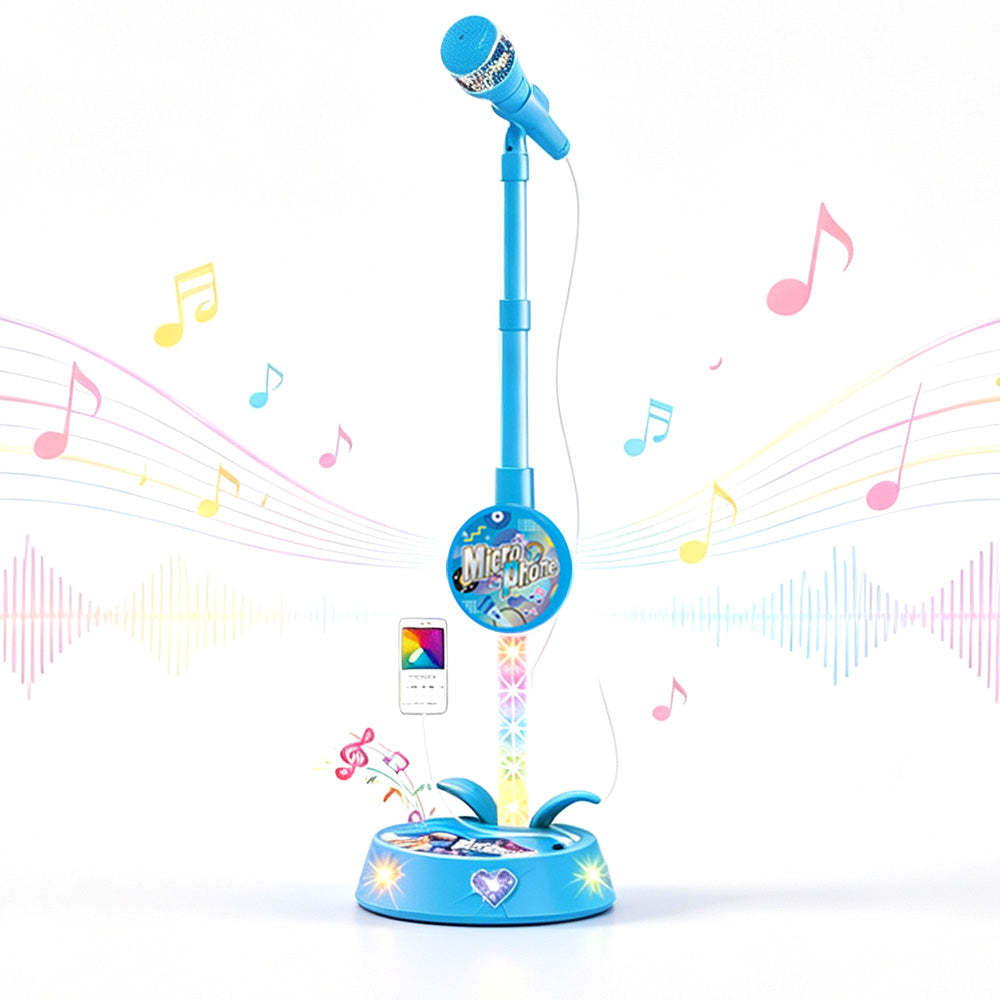 Karaoke Microphone Toy with Stand and Flashing Lights - Blue